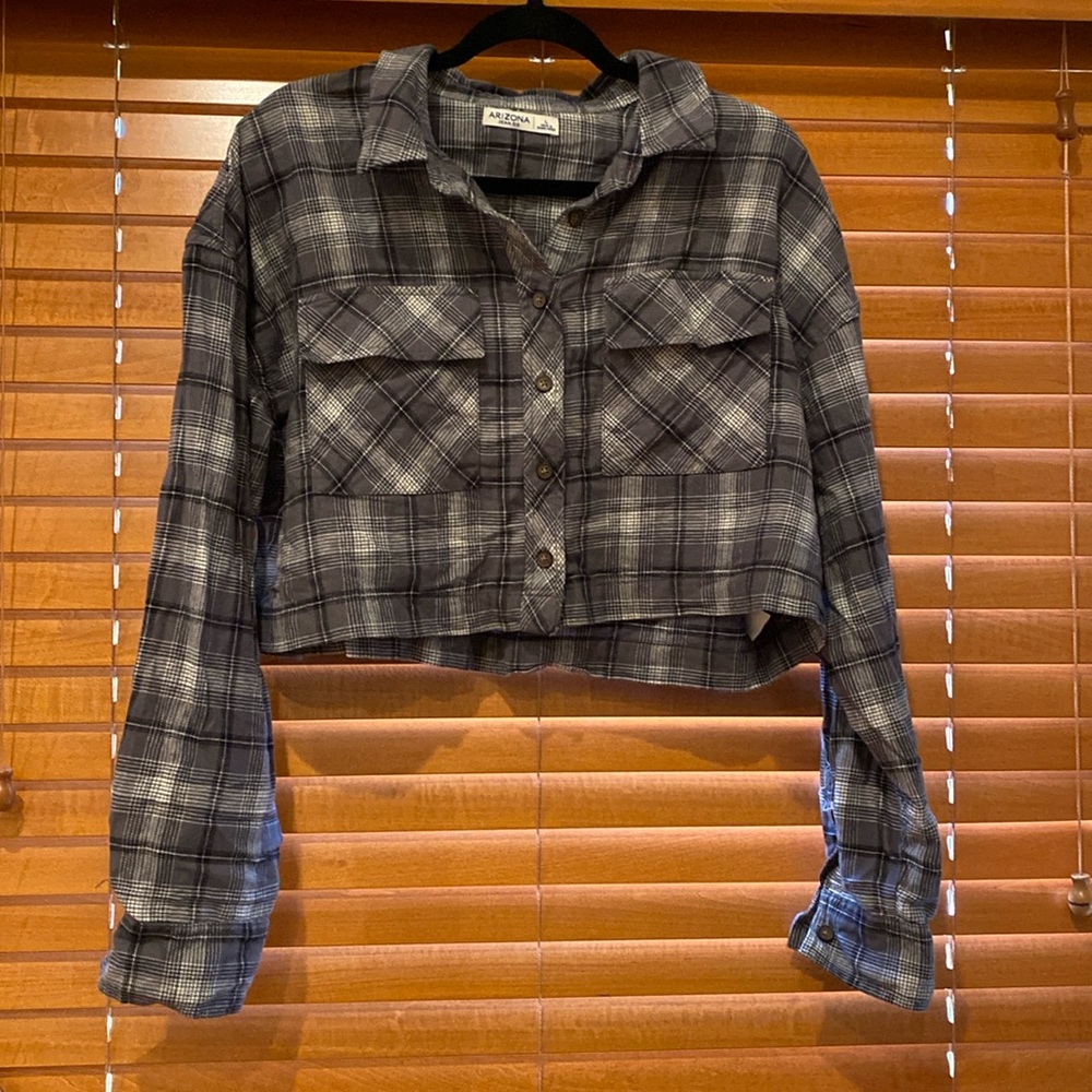Arizona Jean Flannel short/crop long sleeved shirt grey & white size L (OL)